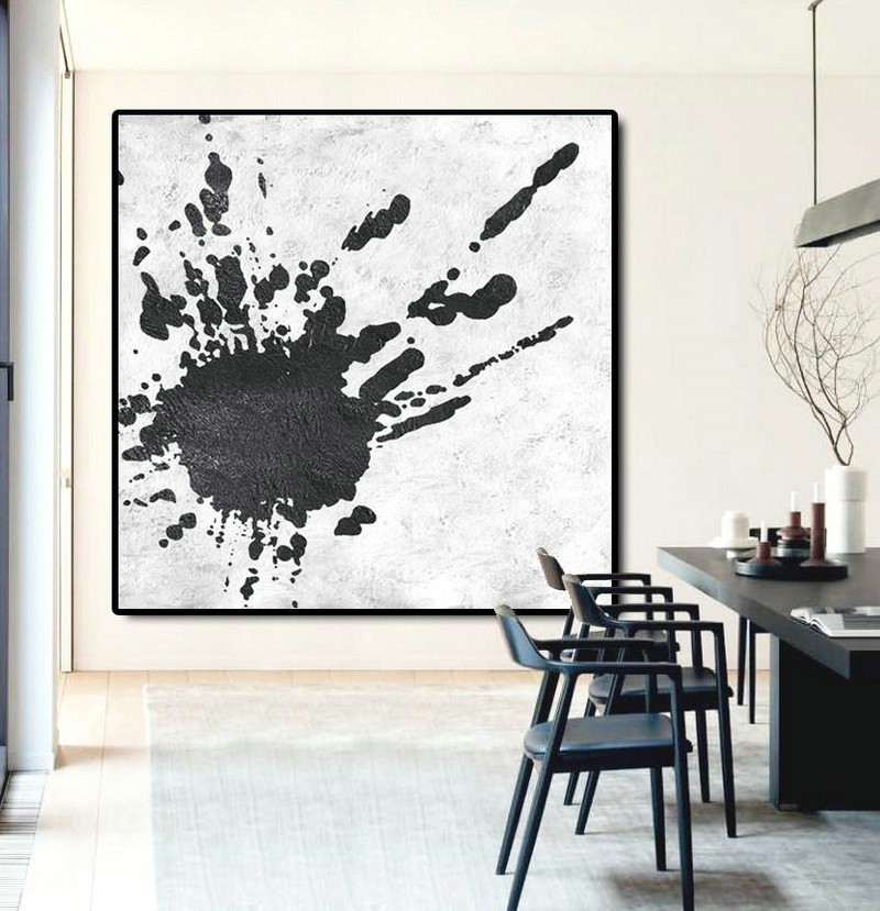 Extra Large Painting,Oversized Minimal Black And White Painting - Hand Painted Acrylic Painting